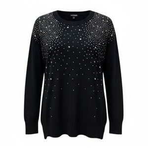 EXPRESS L Black Sweater Silver Sparkly Studs Banded Bottom R $88